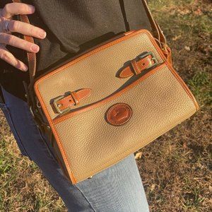 Vintage Dooney & Bourke Buckle Ziptop Shoulder Bag Khaki and Tan